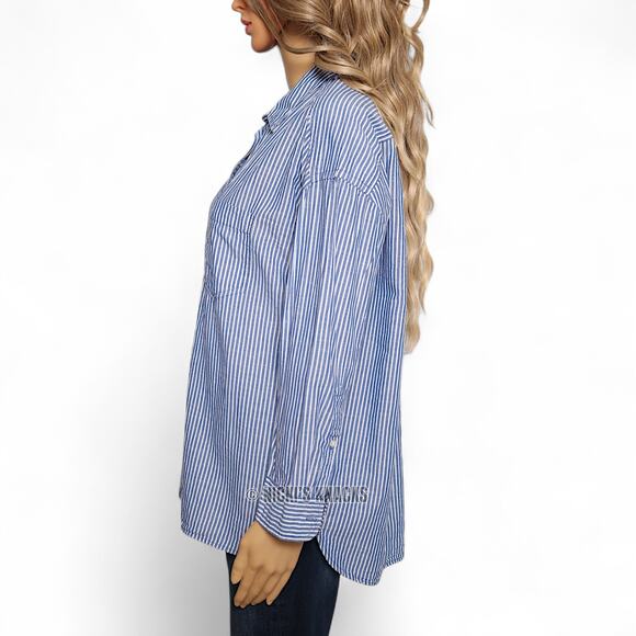 GAP Blue White Striped Linen Blend Oversized Button Down Big Shirt Top Size S - Picture 3 of 9